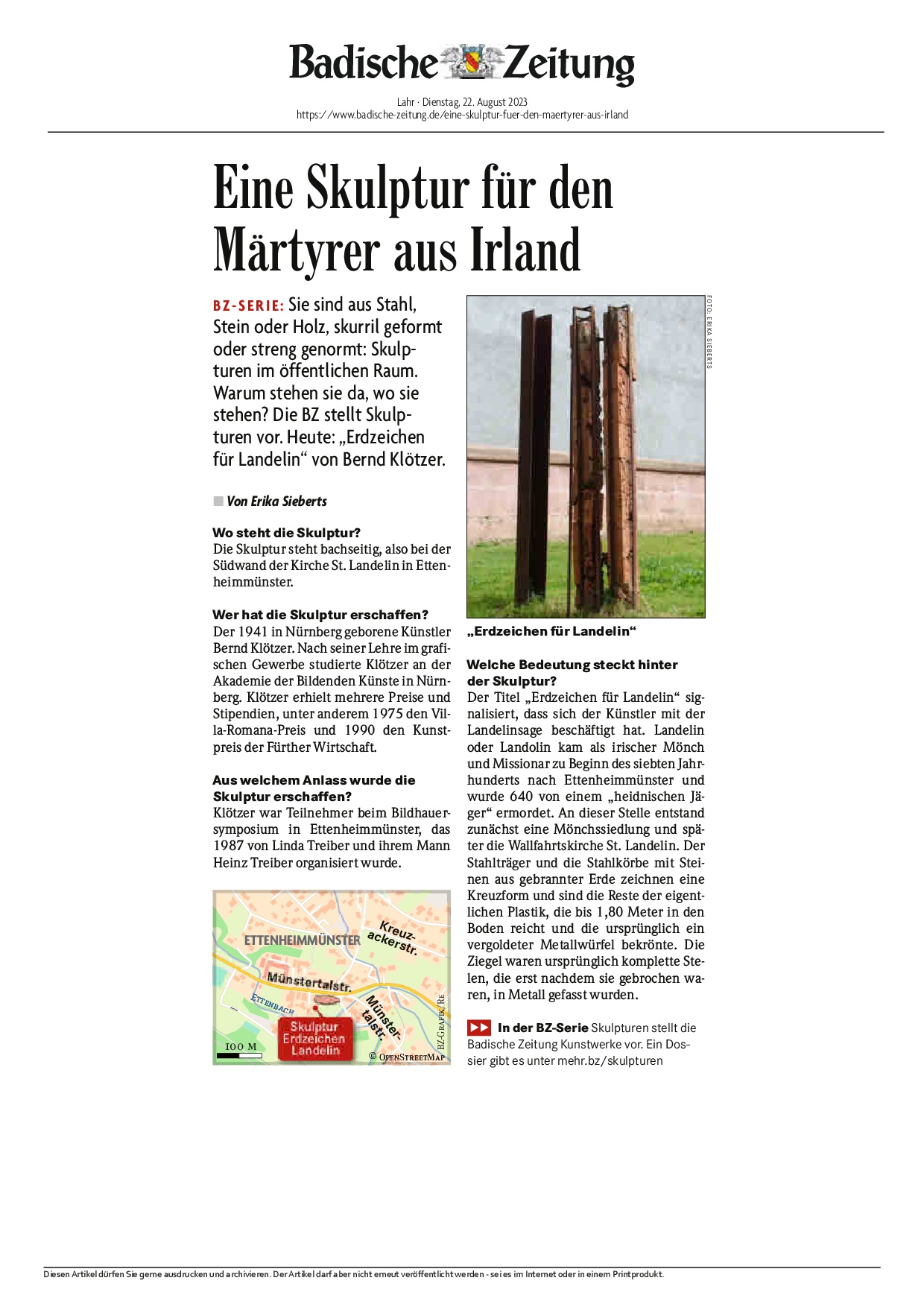 Bernd Klötzer Erdzeichen für Landelin Ettenheim